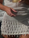 Sexy short mesh dress with pearls and spaghetti straps 🔥