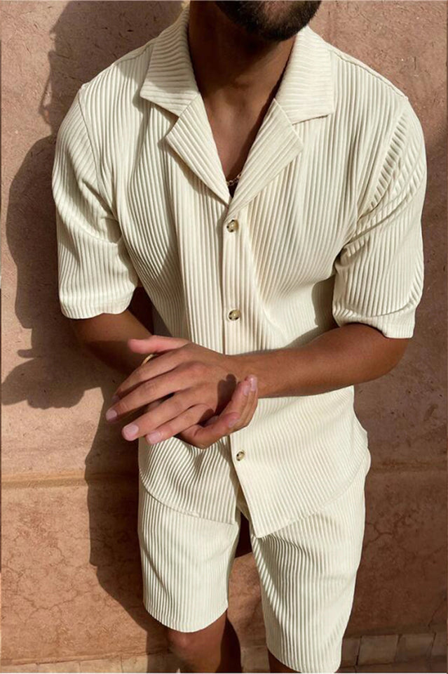 Spring/summer set. Short-sleeved corduroy shirt and shorts