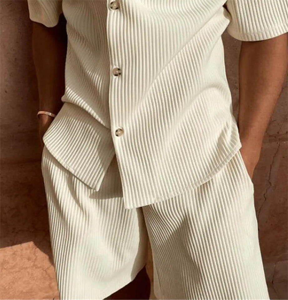 Spring/summer set. Short-sleeved corduroy shirt and shorts