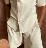 Spring/summer set. Short-sleeved corduroy shirt and shorts