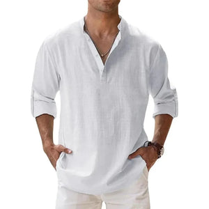 Coastal Drift™ – Men’s Linen Cotton Henley Shirt