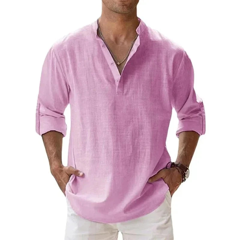 Coastal Drift™ – Men’s Linen Cotton Henley Shirt