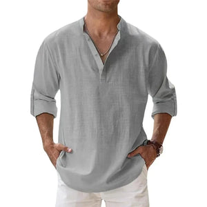 Coastal Drift™ – Men’s Linen Cotton Henley Shirt