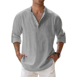 Coastal Drift™ – Men’s Linen Cotton Henley Shirt