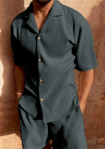 Spring/summer set. Short-sleeved corduroy shirt and shorts