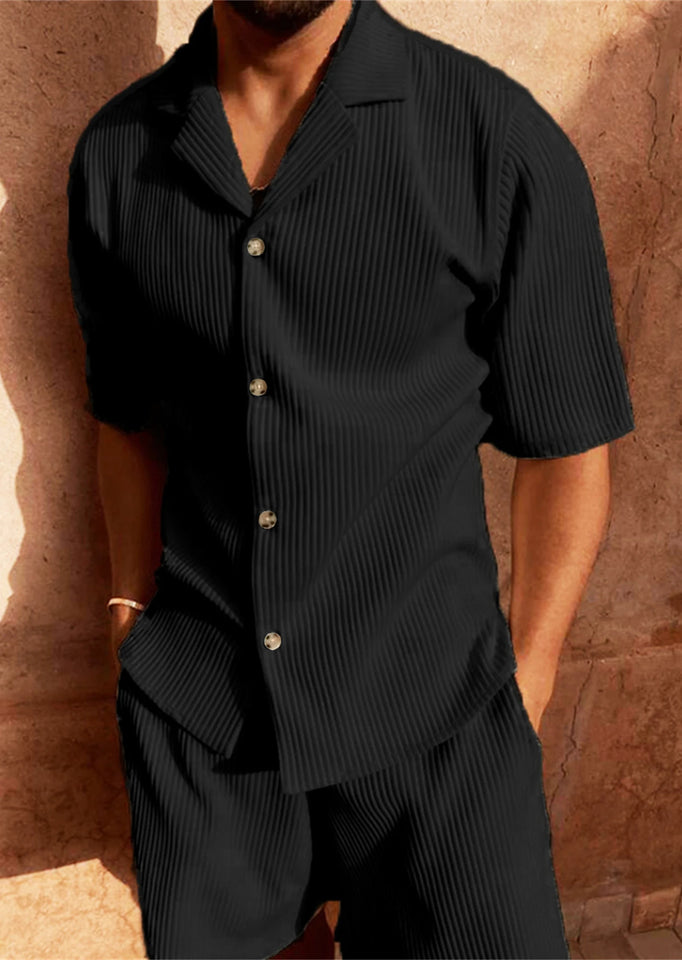 Spring/summer set. Short-sleeved corduroy shirt and shorts